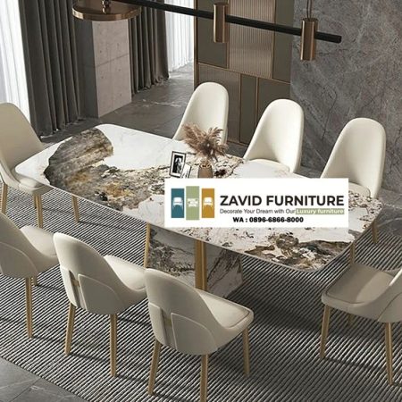 meja makan full marmer corak cantik kekinian