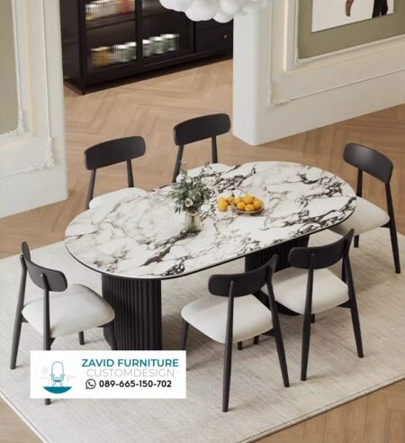 Meja Makan Marmer 6 Kursi Bentuk Oval
