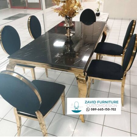 Meja Makan Marmer Elegan 6 Kursi Kebumen