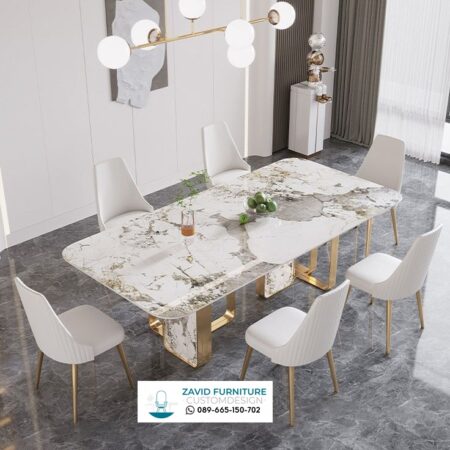 Meja Makan Marmer Elegan 6 Kursi Tuban