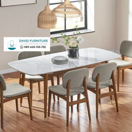 Meja Makan Marmer Kaki Kayu 6 kursi Kota Pacitan