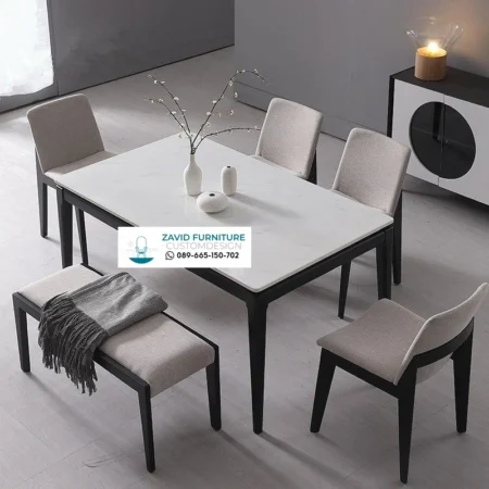 Meja Makan Marmer Kaki Stainless Minimalis Pemalang