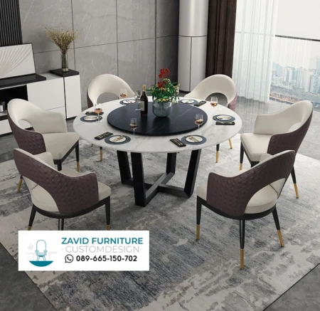 Meja Makan Marmer Bulat 6 Kursi